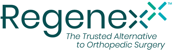 Regenerex logo with teal text and tagline “The Trusted Alternative to Orthopedic Surgery”