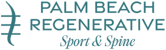 Palm Beach Regenerative Sport & Spine logo in teal and gray text with stylized spine icon