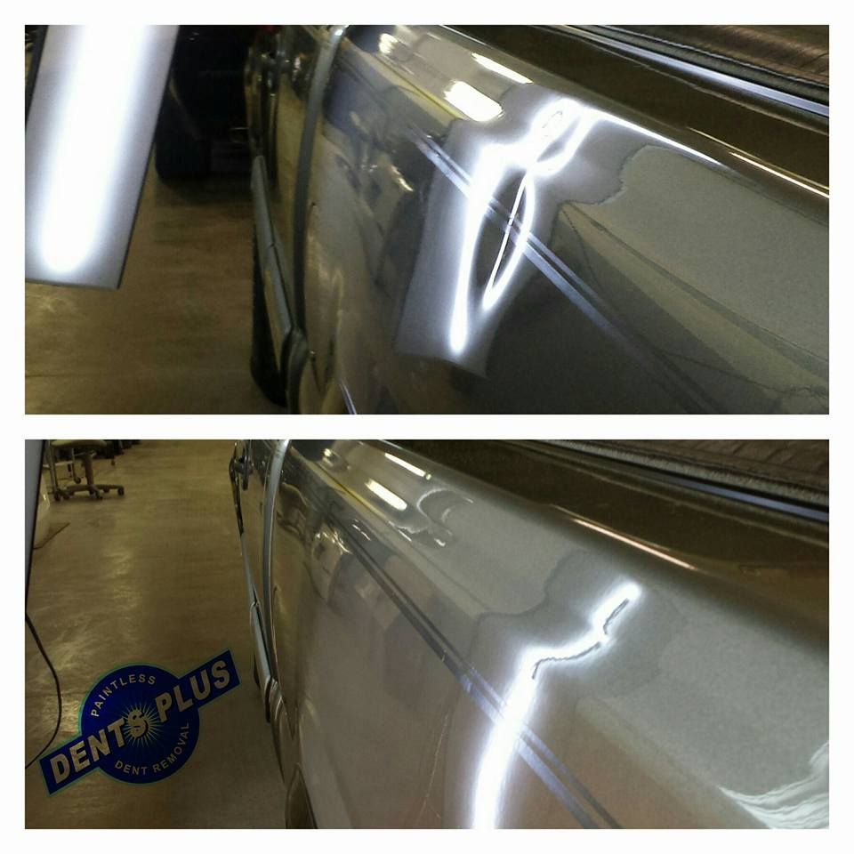 a picture of a car before and after dent repair