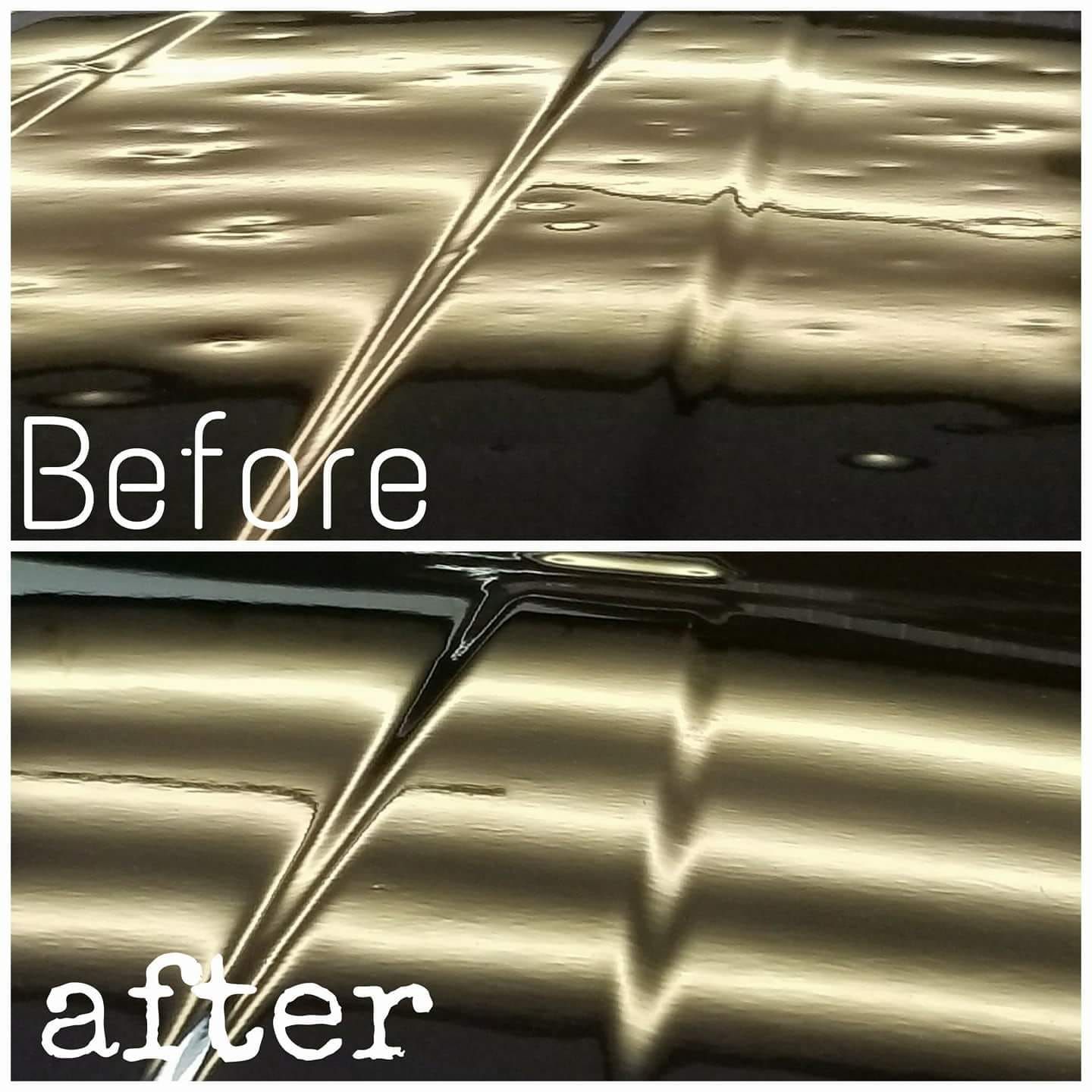 a before and after picture of a car 's hood .