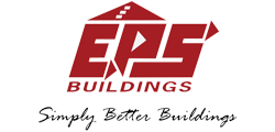 Logo of EPS Buildings, red text and building icon on white, with tagline Simply Better Buildings.