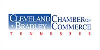 Cleveland Bradley Chamber of Commerce logo in blue and red text on white background.