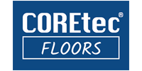 COREtec FLOORS logo on a blue background. The words