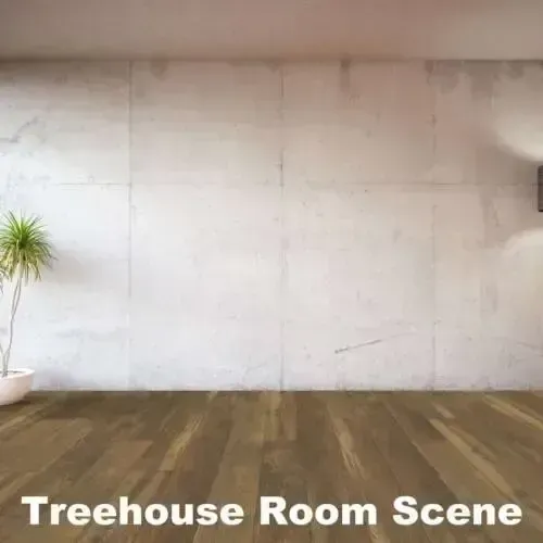 Empty room with wood floor, textured white wall, and potted plant.