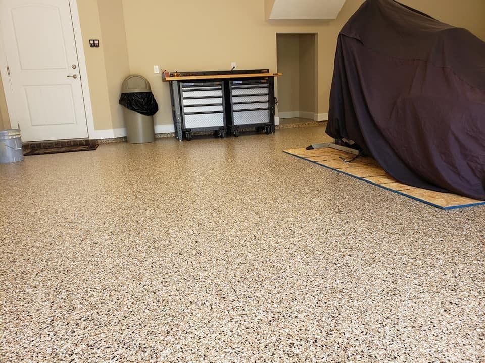Coated garage flooring