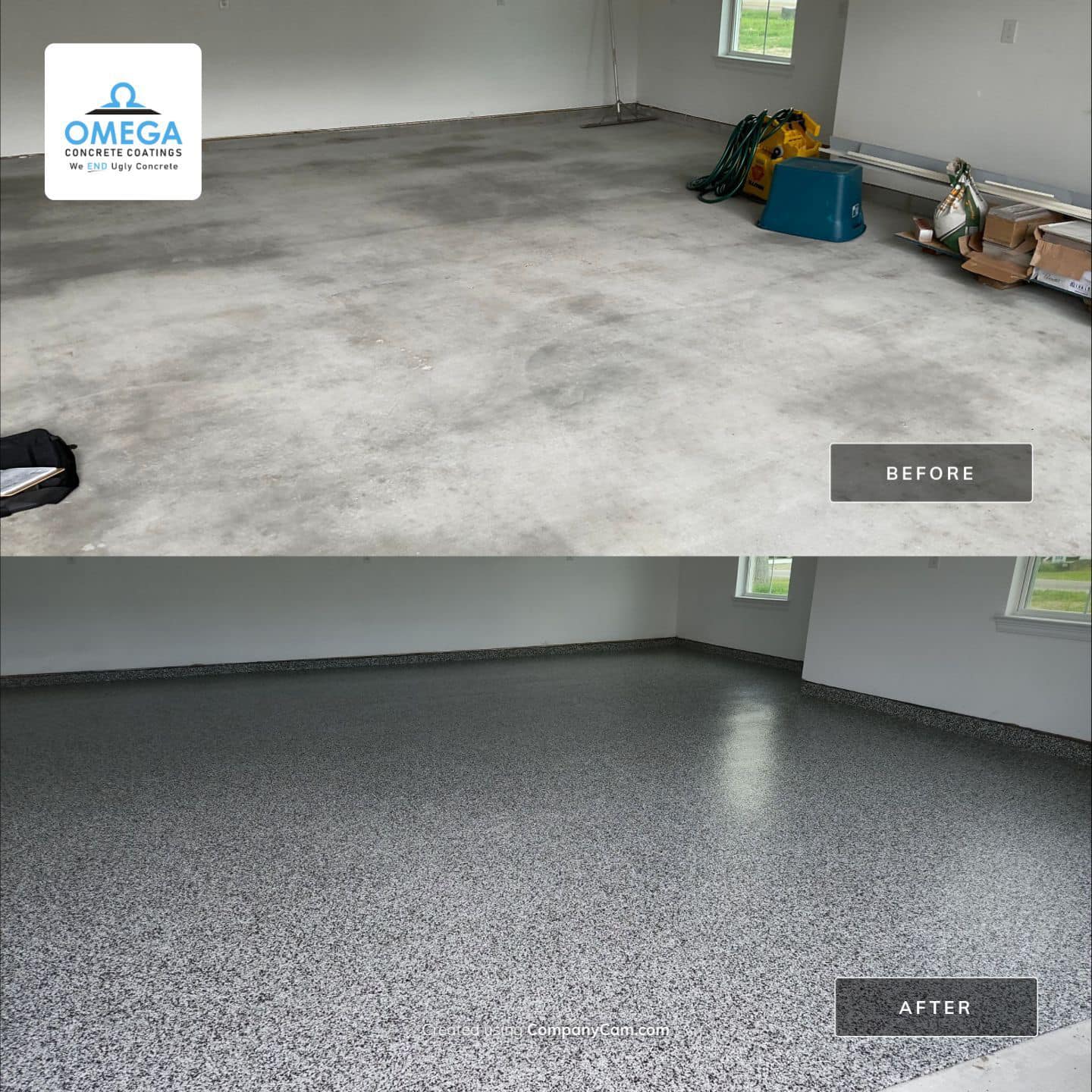Garage floor before and after