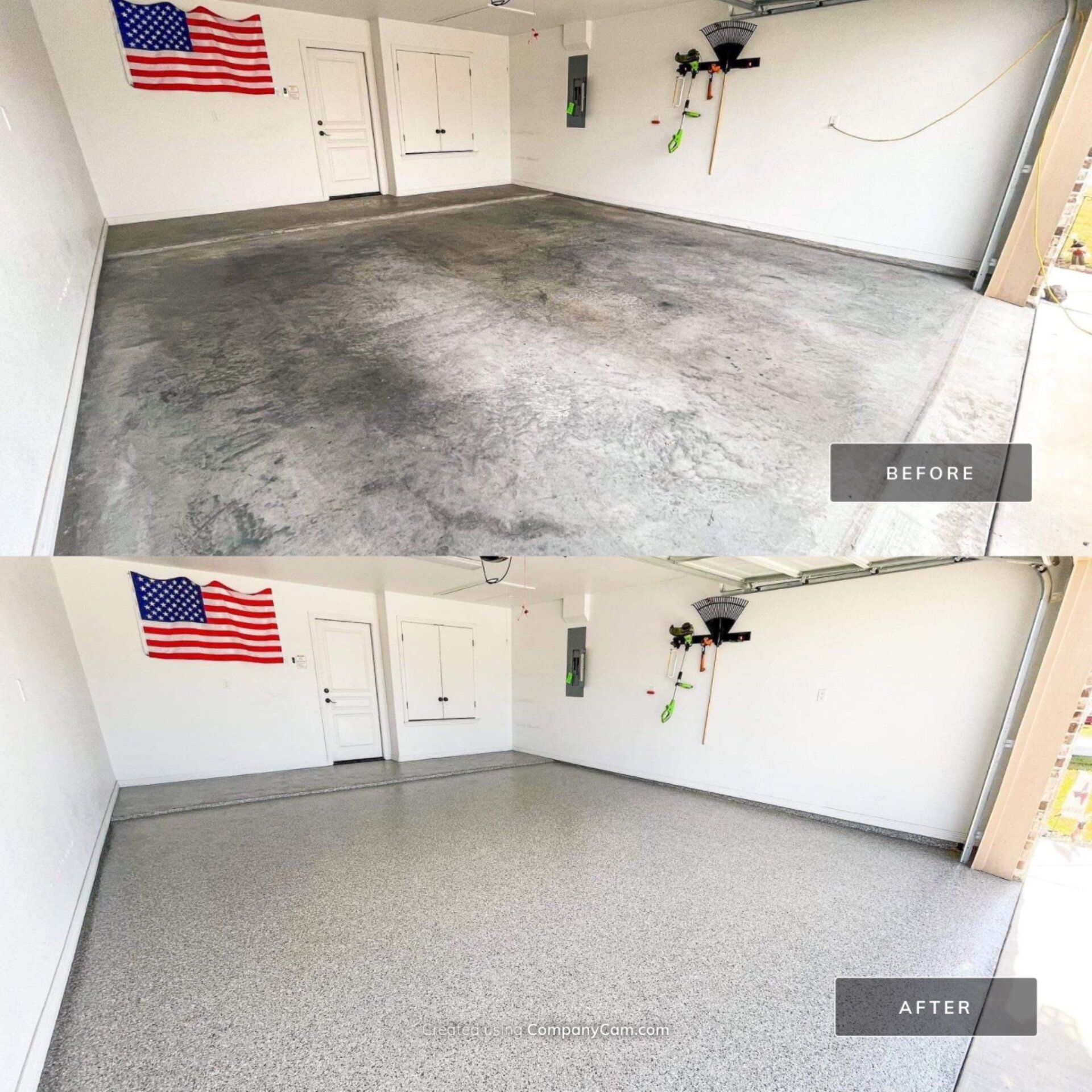 Garage floor before and after