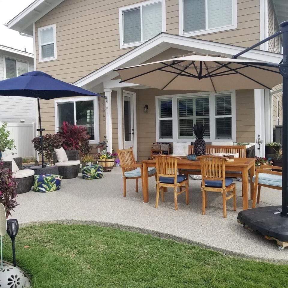 Coated concrete patio