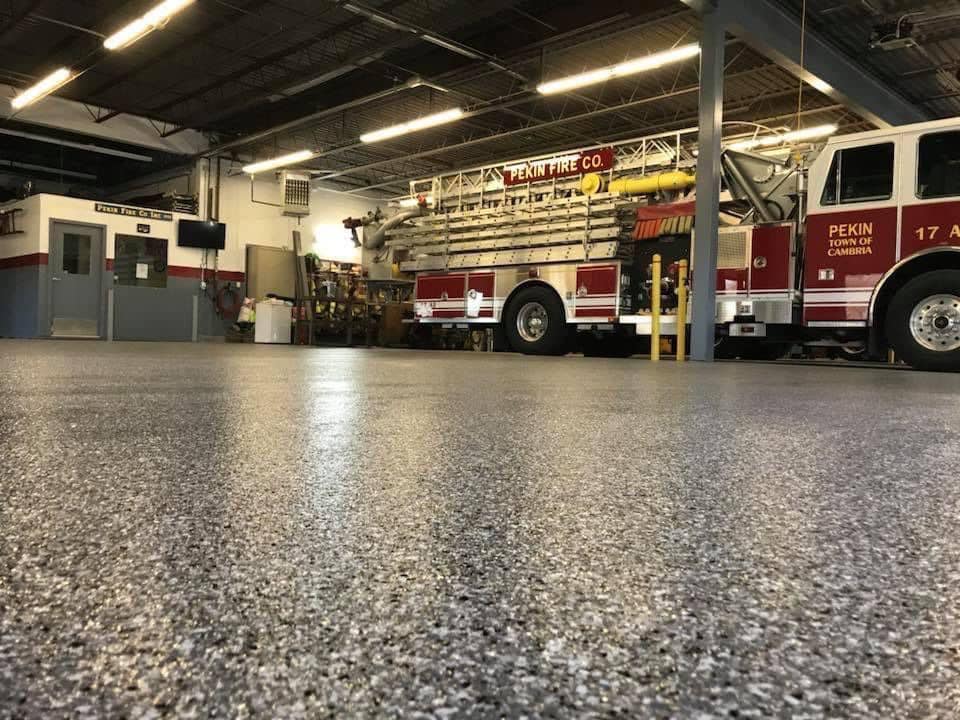 Coated concrete floor