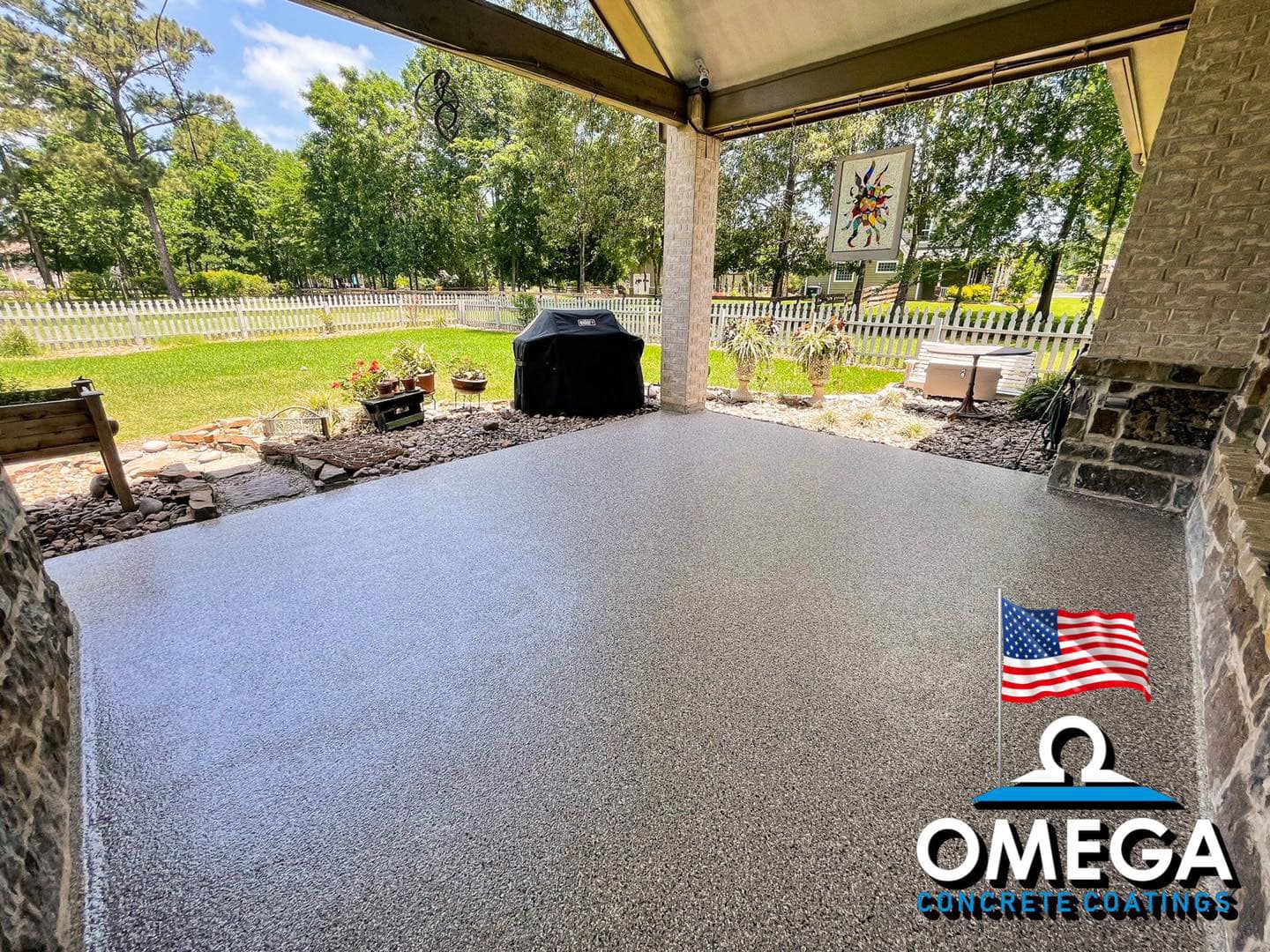 Coated patio flooring