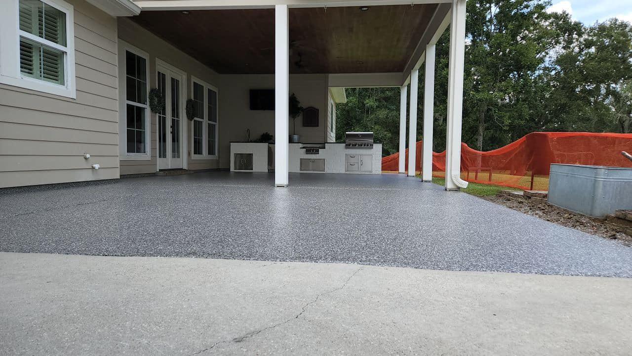 Coated concrete floor