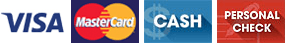 Visa, MasterCard, Cash, Personal Check