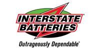 Interstate Batteries logo with bold black text on a red arrow shape over a green oval, with the tagline underneath.