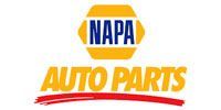 NAPA Auto Parts logo: blue text in a yellow hexagon above yellow text with a red underline.