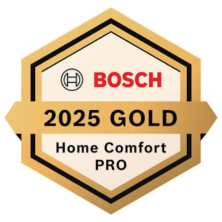 Bosch 2025 Gold Home Comfort Pro badge in gold, black, and red