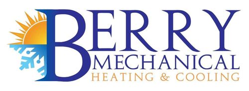 Berry Mechanical Heating & Cooling logo with blue text and orange sun, snowflake icon