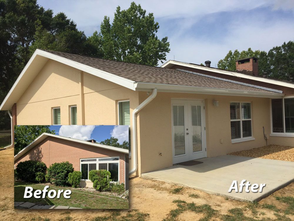 A before and after photo of a house with a roof