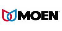 MOEN logo in black, red, and blue with a stylized water-drop icon