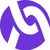 Purple abstract logo with a white curved swirl on a white background