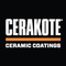Cerakote Ceramic Coatings logo in white text with orange underline on a black background