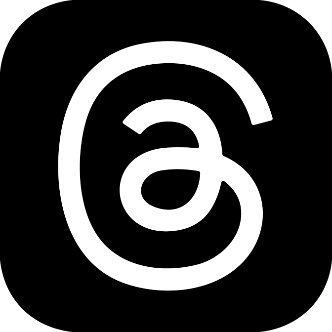 Threads app logo: white lowercase “a” and circular swirl on a black rounded-square background