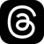 Threads app logo: white lowercase “a” and circular swirl on a black rounded-square background