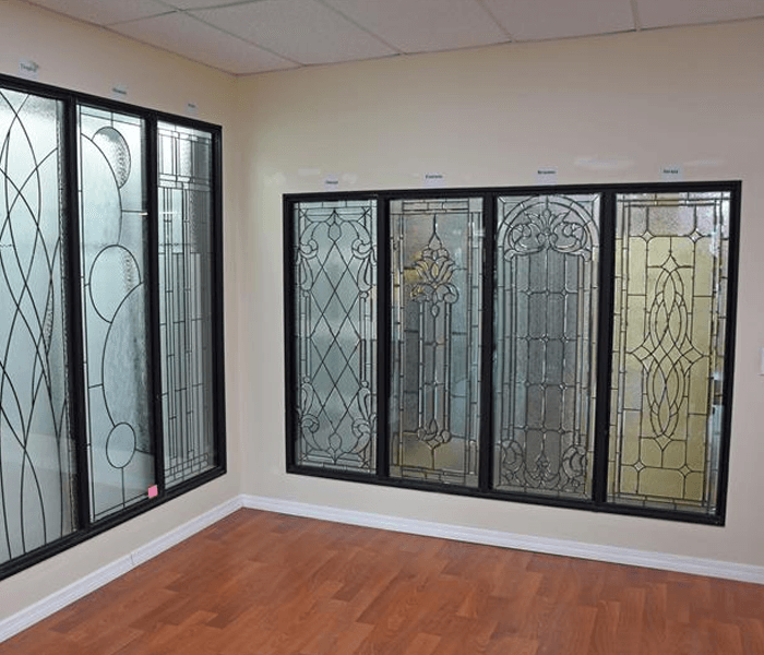 Leaded and beveled glass windows