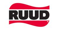 The black Ruud logo centered on a horizontal, wavy red background.