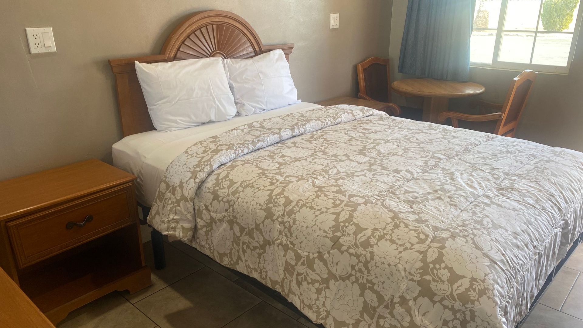 Motel room bed
