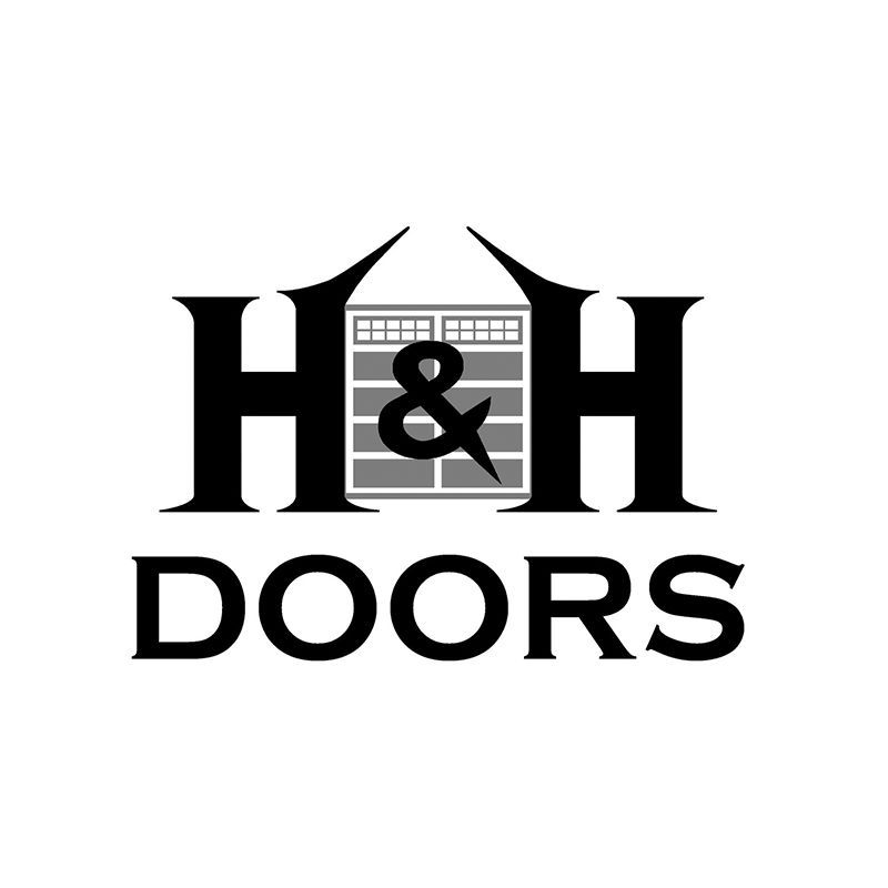 H&H Doors logo with black H’s and a stylized garage door in the center, above the word “DOORS”