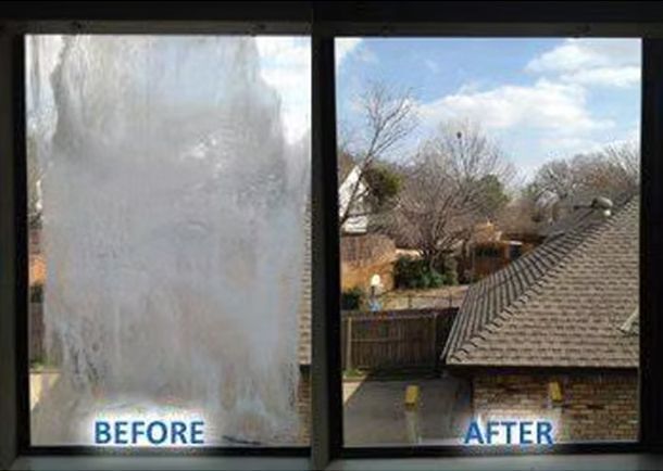 A before and after picture of a window.