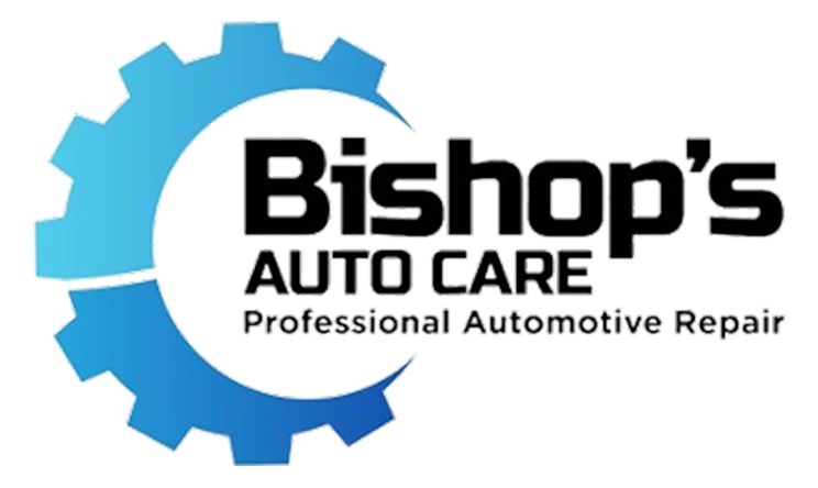 Logo for Bishop's Auto Care, featuring a blue gear, name, and tagline "Professional Automotive Repair".