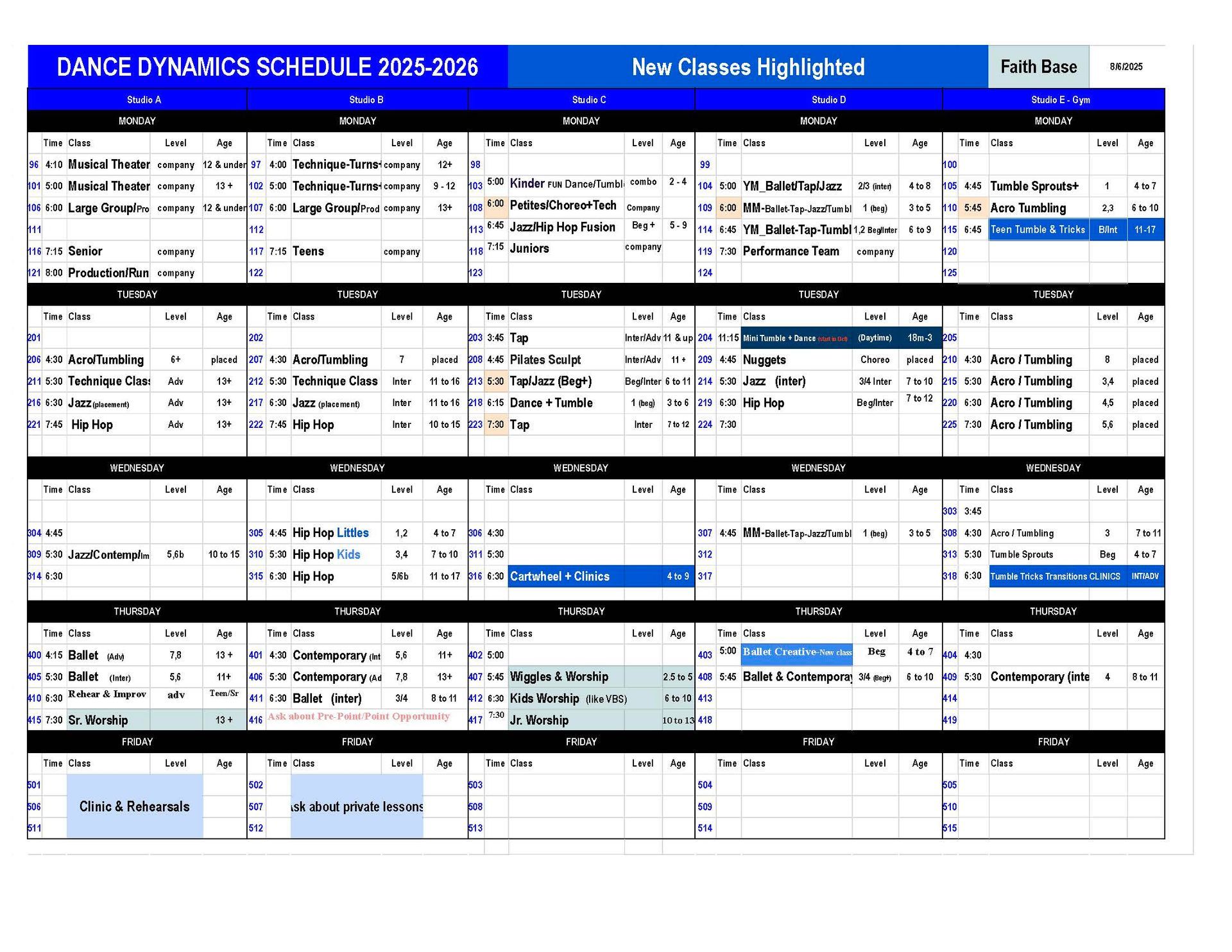 class schedule