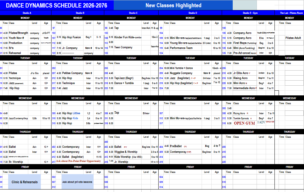 class schedule