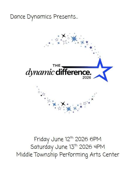 Dance Dynamics poster for The Dynamic Difference 2026 with blue star arc and June 12–13 showtimes.