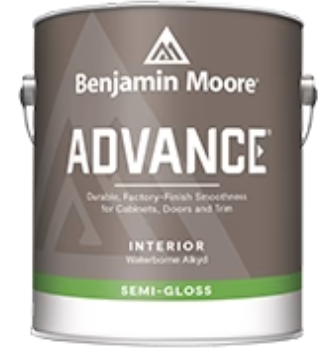 A can of benjamin moore advance interior semi-gloss paint