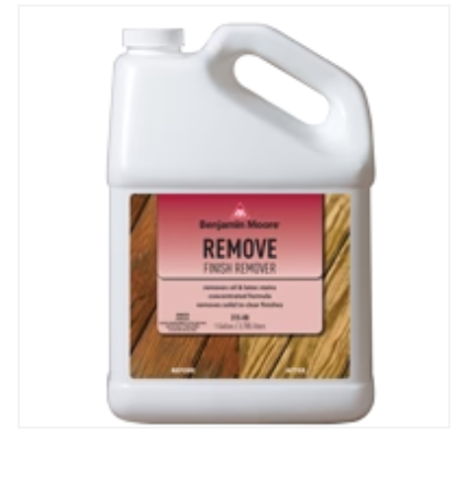 A benjamin moore remove finish remover bottle on a white background