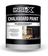 A can of inslx chalkboard paint on a white background.