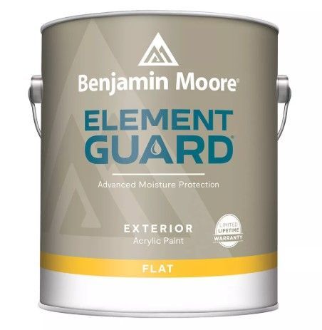 A can of benjamin moore element guard exterior acrylic paint.