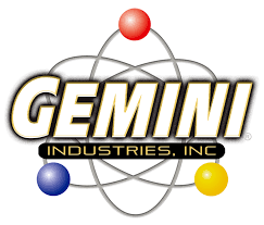 A logo for gemini industries inc. with a picture of an atom
