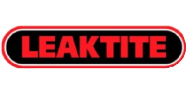 A red and black leaktite logo on a white background