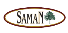 A logo for a company called saman with a tree on it.