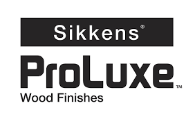 A black and white logo for sikkens proluxe wood finishes.