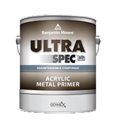 A can of benjamin moore ultra spec acrylic metal primer.