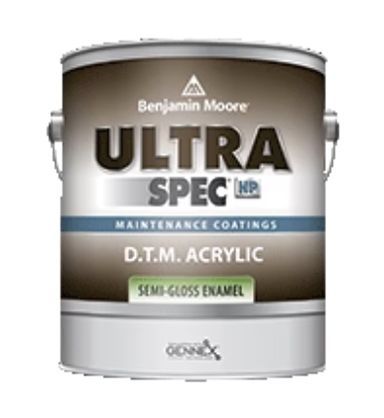 A can of benjamin moore ultra spec d.t.m. acrylic semi-gloss enamel