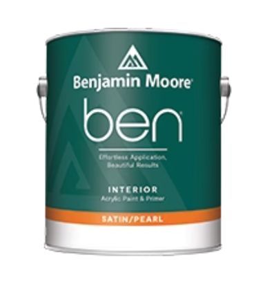 A can of benjamin moore ben interior paint in satin pearl