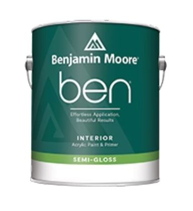 A can of benjamin moore ben interior semi-gloss paint