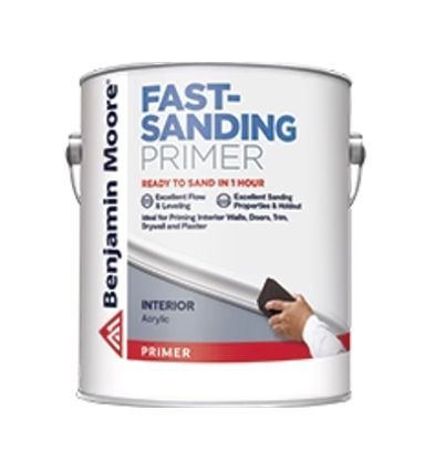 A can of fast sanding primer by benjamin moore