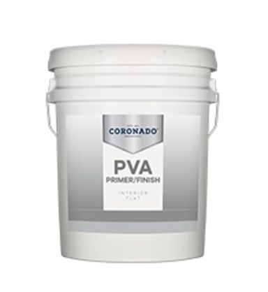 A bucket of pva primer / finish paint on a white background.