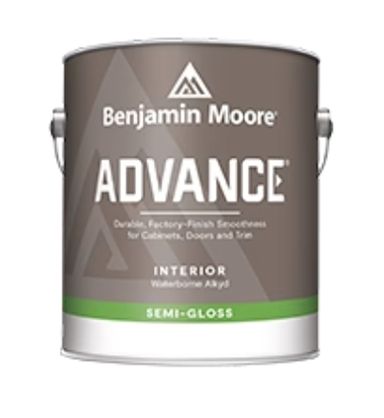 A can of benjamin moore advance interior semi-gloss paint